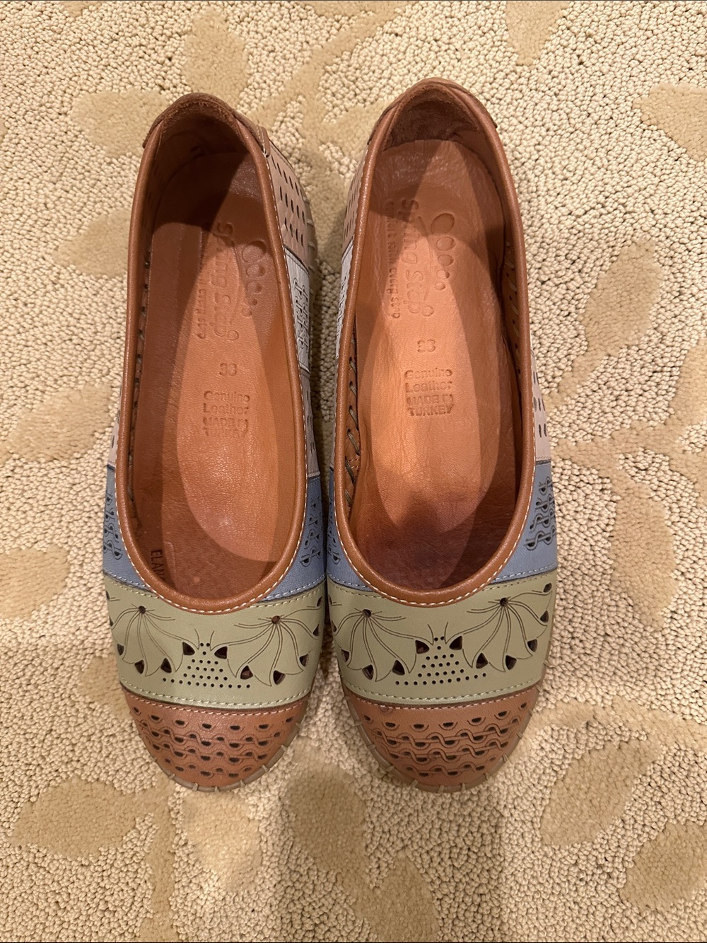 Leather Multi-Color Floral Laser-Cut Ballet Flats